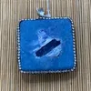 Charms 1pc Square Oval Natural Stone Crystal Pendant Blue Hollow Sea Heart Shining Rhinestones DIY Jewelry Making Accessories 40-70mm