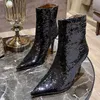 Stivaletti di design di lusso da donna formali a punta con paillettes, feste, ballo di fine anno, scarpe da sera, stivali con tacco alto da donna