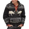 メンズセーターニットコートヘラジカ柄クリスマス暖かいスタンドカラー厚い男性セータージャケット冬用