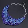Orecchini di collana set di gioielli alla moda Rinestone di cristallo blu per donne Dubai Bridal Wedding Colore argento