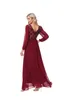 A-Line Special Occasion Dresses Split Fork Splicing Sequin Round Neck V-Back Long Sleeve Evening Dress Party Chiffon Tw00042