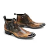 Western Cowboy Men's Boots Metal Head Rock Leather Ankle Boots For Men Buckles Bronze Motorcykel
