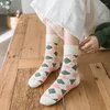 Women Socks Autumn Winter Cotton Cute Cartoon Striped Japanese Style Terry Crew For Girl Plaid Thick Warm