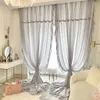 Curtain French Style Sheer Tulle For Living Room Elegant Light Gray Voile Window Valance With Lace Chiffion Solid Drapes