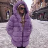 Winter Dicke Warme Faux Pelz Mantel Frauen Plus Größe Mit Kapuze Lange Hülse Jacke Luxus Bontjas Pelzigen Frauen Mantel