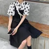 Летняя лесная серия женская мозаика маленькие популярные пузырьковые рукава милое мягкое платье по длине колена