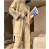 Women's Two Piece Pants European Style 3 Set Autumn Winter Knit Sweatsuit Fashion Casual Slim Top And Coat Trouser Pant