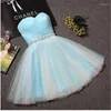 Bridesmaid Dress Beauty-Emily Strapless Tulle Dresses Short Rhinestones Party For Wedding Guests 2022 Vestido De Dama Honor