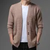 Men's Sweaters 2021 new autumn and winter brand fashion cashmere sweater men's cardigan pure color Korean casual coat jacket G221010