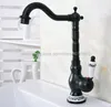 Kitchen Faucets Single Holder Hole Sink Faucet Swivel Spout Ceramic Handle Black Brass Mixer Water Taps Knf657