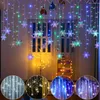 Strings Christmas Snowflake LED String Fairy Lights Flashing Waterproof Outdoor 8 Modes Holiday Party Curtain