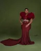 2022 Plus Size Arabo Aso Ebi Borgogna Sparkly Mermaid Prom Dresses Perline Paillettes Elegante Sera Partito Formale Secondo Ricevimento Abiti wly935