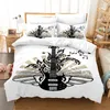 Bedding sets Guitar Queen Duvet Cover Rock Music Theme Bedding Set Grunge Color Splashed Brick Wall Background Electronic Guitar Mics Design 221010