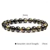 Strand Black Gold Color Obsidian Pärled Stretch Armband 6-12mm Natural Stone Pärlor Armband Bangles Kvinnor Män Charm Energy Jewelry