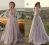 Schatz-Flieder-Tüll-A-Linie-Hochzeitskleid mit langen Ärmeln und 3D-Blumen-Brautkleidern im Boho-Stil nach Maß Abiti Da Sposa Vestido De Novia