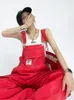 Dżinsy damskie czerwone streetwearne szelki dżinsowe spodnie Summer luźne szeroka noga fajna solna siatka smażona ulica 221011