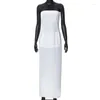 カジュアルドレスウィジャー2022秋オールホワイトチューブトップスリット女性のためのロングマキシセクシーなボディコンドレスバースデーパーティーナイトクラブの衣装