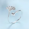 Wedding Rings Bohemian Vintage Silver Color Ginkgo Biloba Leaf For Women Jewelry Adjustable Antique Anillos
