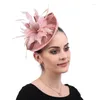 Coiffures 2022 Style Mariée Mariage Petit Chapeau De Plume Rose Lin Fleur Bow-noeud Bandeau Accessoires De Cheveux Élégant Épingle À Cheveux