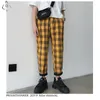 Mäns byxor Men's PR Yellow Black Plaid Slim Fit 2022 Korean Men Casual Harem Hip Hop Joggers Unisex Streetwear1