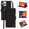 Retro Rope Magnetic Folio Zipper Phone Cases for iPhone 14 13 12 Mini 11 Pro Max XR XS 7 8 Plus Multiple Card Slots Matte Leather Wallet Chain Kickstand Protective Shell