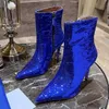 Lyxdesigner Ankelstövlar Formella damer Pointy Toe Sequined Party Prom Evening Dress Shoes Women's High Heel Boots