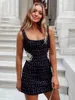 Casual Dresses A Line Mini Evening Party Dress Women Sexy Black Hollow Out Tweed Pearl Sleeveless Fashion Elegant