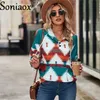 Womens Hoodies Sweatshirts Fashion Button POLO Neck Geometric Pattern Raglan Long Sleeves Hoodie Jacket Loose Streetwear Autumn Pullover 221010