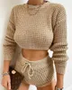 Women's Tracksuits 2022 Summer Fashion Casual Round Neck Long Sleeve Shorts Sweater Two-Piece Women's Knitted Suit