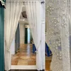 Curtain Luxury Embroidery Pearls Tulle Curtains For Living Room Side Beads White Sheer Bedroom Kitchen #NT