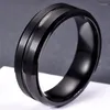 Wedding Rings Stainless Steel Ring Men's And Women's Groove Bevel Brushed Finish Black Silver Gold Optional