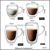 Set da tè e caffè Tazza in vetro borosilicato a doppia parete Resistente al calore Tè Latte Succo di limone Caffè Tazza d'acqua Bar Bicchieri Amante Gif Dhw8E