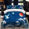 Bedding sets JapaneseStyle Duvet Cover Set King Queen Full Size Ukiyoe Theme Wave Pattern Polyester Bedding Set Fuji Mountain Exotic Style 221010