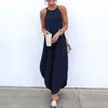 Casual Dresses Women Dress Summer Sleeveless Retro Halter Solid Beach Long Round Neck Sling Fashion Clothes