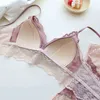 Bras Sets Japanese contrast color lingerie panties suit full lace thin underwear girl no steel ring small chest gather bra briefs set T220907