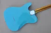 Factory Custom Blue Electric Guitar with Black binding body White pearl Pickguard Chrome Hardware Can be Customized