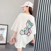 Women's T Shirts Summer Cotton Color Cartoon Printed Short-sleeved T-shirt Women's Mid-length Loose College Style Top Women