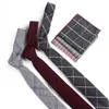 Bow Ties Plaid 6 cm Slim Cotton Pocket Square Zestaw czerwony szary krawat chuda chusteczka dla mężczyzn akcesoria weselne biznesowe