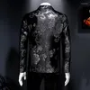 Men's Suits Mens Blazer Vintage Jacquard Hombre Wedding Groom Suit Metal Gold Yarn Luxury Dinner Chaqueta Formal Slim