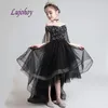 Robes de fille de luxe fleur noire pour les mariages fête bal Flowergirl enfants Pageant filles première Communion