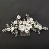 Jóias para cabelos de casamento SLBRIDAL Handmade Crystal simulado Pearls Flower Cerâmica Pins de pente de noiva Mulheres 221012