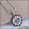 Chains Chains Luxury Gorgeous Women Jewelry Blue Crystal Round Pendant Snake Chain Necklace Wedding Engagement Party Set Gifts Drop Dhnqy