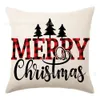 حالة وسادة عيد الميلاد الجديدة سوداء حمراء من الكتان على الوجهين وسادة أريكة المنزل عيد الميلاد الجملة 45 × 45 سم