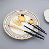 Dinnerware Sets 5 Piece White Gold Cutlery Set Silverware Stainless Steel Knife Fork Spoon Mirror Dishwasher Safe