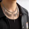 Colares de pingentes salircon punk multicamada grossa pico de gargantilha curta para homens moda gótica imitação de pérolas jóias de colar de pérolas