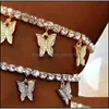 Anklets Gold Butterfly Anklet Rhinestone Crystal Ankle Charm Armband Boho Beach Anklets For Women Sandals Foot Armband Female Wed Dhsbw