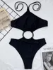 Kobiety stroje kąpielowe seksowne puste wydobycie jednoczęściowy strój kąpielowy dla kobiet czarny kantar high talia Patchwork Woman Projektantka mody kostium kąpiel