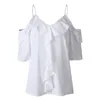 Women's Blouses Off Shoulder Top Blouse Women Half Sleeve Spaghetti Strap Ruffle Womens Tops And Summer 2022 White Shirt Blusa