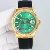 5 Star Super Watch Tw K6 Factory Cal.9001 Automatisk rörelse Armbandsur 42mm 326235 Green Dail Sky-Dweller Ring Comm GMT Month Work Sapphire Men Watches Gold