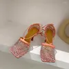 Sandals Star Style Crystal Mesh Dames Pumps Sexy enkelband Square teen Hoge hakken vrouwelijke lente zomer holle feestjurk schoenen